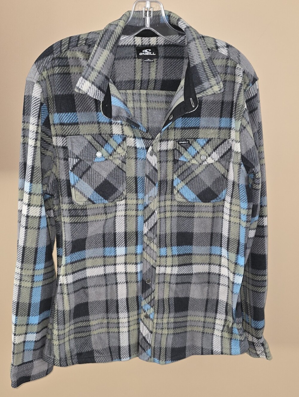 O'Neill Men's Glacier Plaid Super Fleece Long Sleeve Shirt. Medium. Shacket.